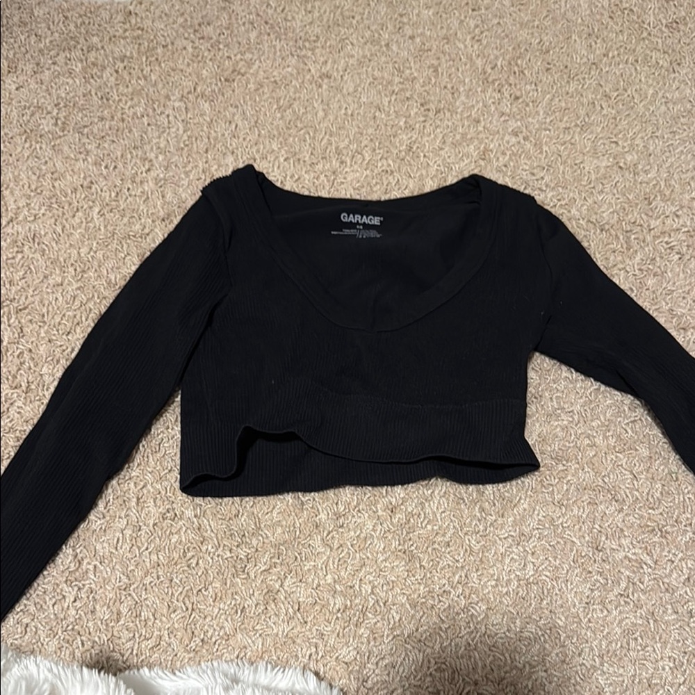 Garage Black Fitted Long Sleeve Crop Shirt
